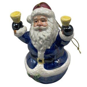 Christmas Santa Claus tree ornament blue red shine glass holly 4.5" READ